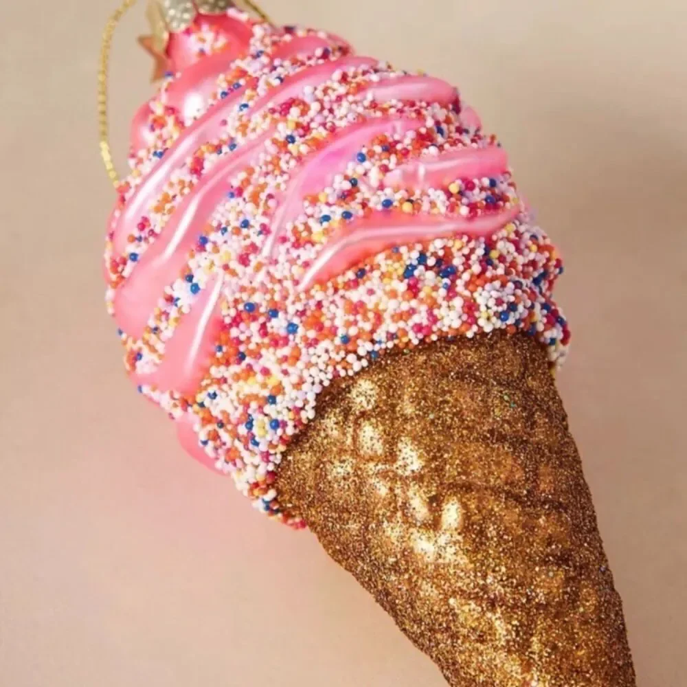 Anthropologie Vondels Ice Cream Cone Ornament Set of Two.